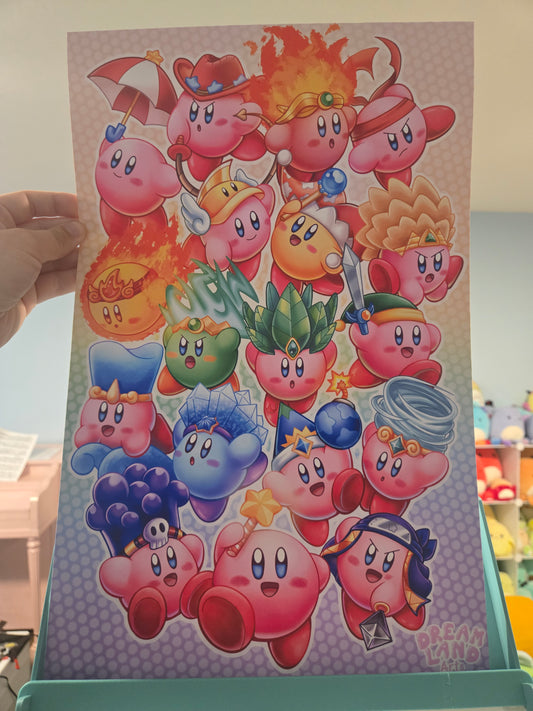 Rainbow Bunch of Kirbys Art Print 11x17
