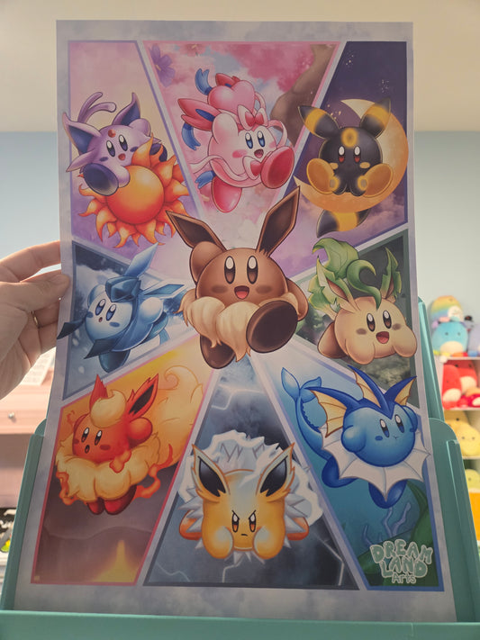 Kirby Eeveelutions "Kirbeons" Art Print 11x17