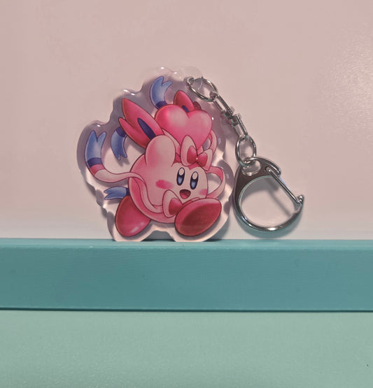 Sylveon Kirby "Kirbeon" Double Sided Epoxy Keychain